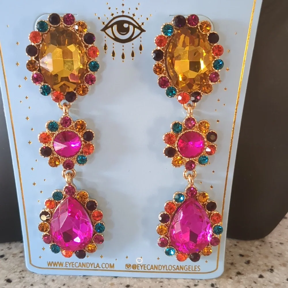 Multicolor Three Tier Drop Earrings